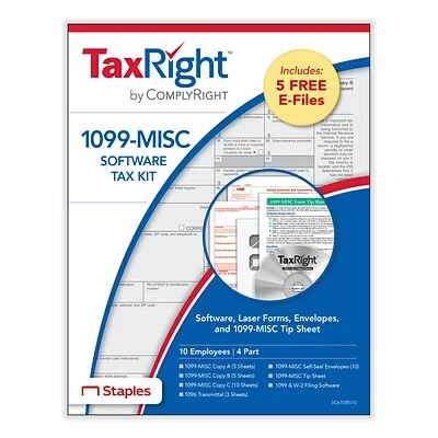 Brand new 🔥 ComplyRight 1099 Miscellaneous Pre-Packaged Laser Sets TaxRight 1099-MISC 4-Part Laser Tax Form Kit With Software And Envelopes, 10/Pack (SC6103ES10) 🤩