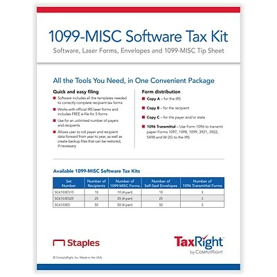Brand new 🔥 ComplyRight 1099 Miscellaneous Pre-Packaged Laser Sets TaxRight 1099-MISC 4-Part Laser Tax Form Kit With Software And Envelopes, 10/Pack (SC6103ES10) 🤩 - Image 2
