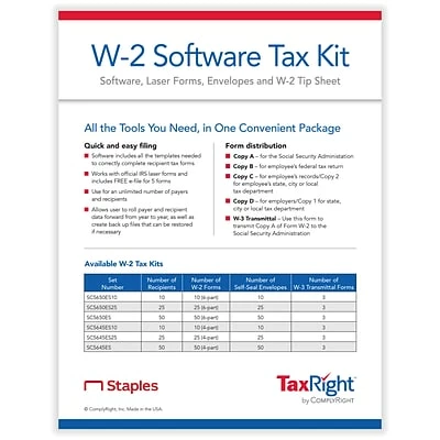 Hot Sale 🥰 ComplyRight W-2 Pre-Packaged Laser Sets TaxRight W-2 4-Part Laser Tax Form Kit With Software And Envelopes, 10/Pack (SC5645ES10) 🤩 - Image 2