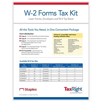 Buy 😉 ComplyRight Tax Forms TaxRight W-2 4-Part Laser Tax Form Kit With Envelopes, 50/Pack (SC5645E) 🎉 - Image 2