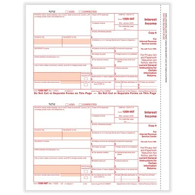 Best Sale ⌛ Tax Forms ComplyRight 1099-INT 2-Up Copy A Tax Form, 50/Pack (512050) 🎉