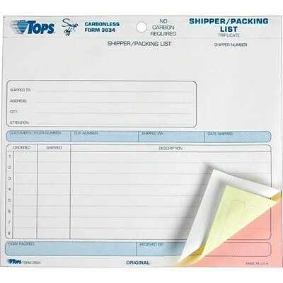 New 🎁 Packing Slips Tops® Snap-Off® Shipper/Packing List Forms, 3 Part, 8-1/2" X 7" 🥰