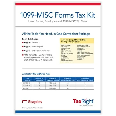 Deals 😍 ComplyRight Tax Forms TaxRight 2022 1099-MISC 4-Part Laser Tax Form Kit With Envelopes, 50/Pack (SC6103E) 💯 - Image 2